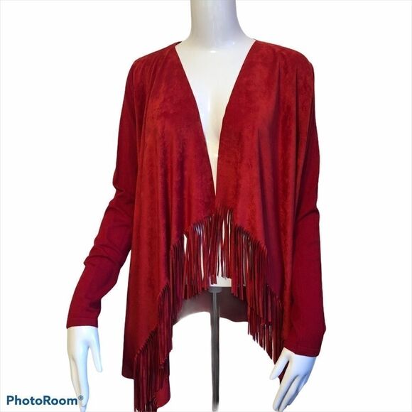 INC Faux Suede Fringe Trim Cardigan Jacket.Size S - Picture 5 of 6